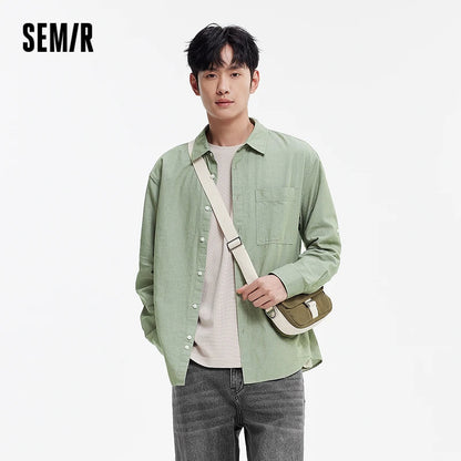Semir Long Sleeve Shirt Men Cotton and Linen Shirt Coat 2025 New Summer Style Top for Commuting and Leisure
