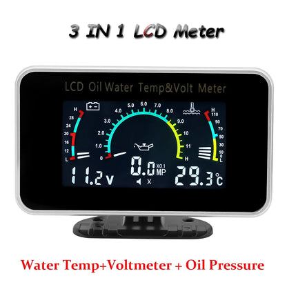 Multi-functional Car Truck LCD Meter 12v Digital Voltmeter / Water Temperature Gauge/RPM Tachometer/Oil Pressure Gauge 1/8NPT