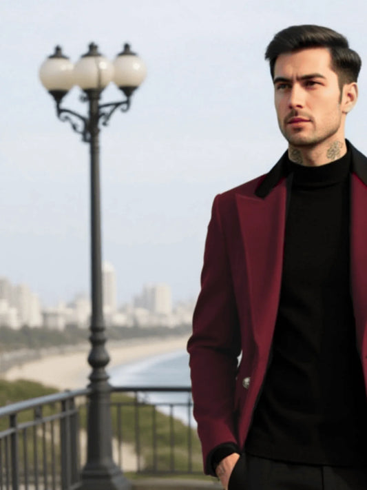 Men's Double-Breasted Wool Overcoat Thickened for Extreme Cold Patchwork Windbreaker Coat Windproof Street Style Tailoring