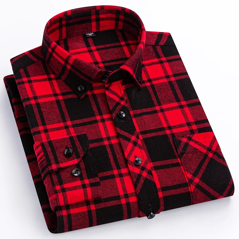 Plus Size 8XL 100% Cotton Sanding Long-Sleeve Shirts for Men Slim Fit Casual Plain Shirt Soft Palid Tops Designer Elegant Clothe
