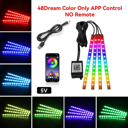 4 IN 1 Car Automotive Ambient Light Neon Foot Light Interior LED Ambient Light Car USB/Cig Music Light Environment Decoration