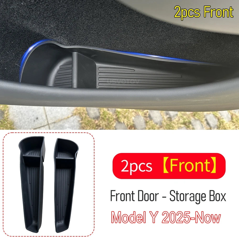 For Tesla Model 3 Y Juniper 2026 2025 Door Side Storage Box Front Rear Door Side Pocket Tray Liner Center Console Organizer Mats