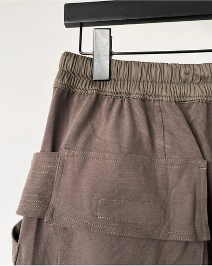 High Street RO Black Double Ring Workwear Shorts Men Multiple Pockets Frayed Edges Loose Crotch Five Quarter Pants
