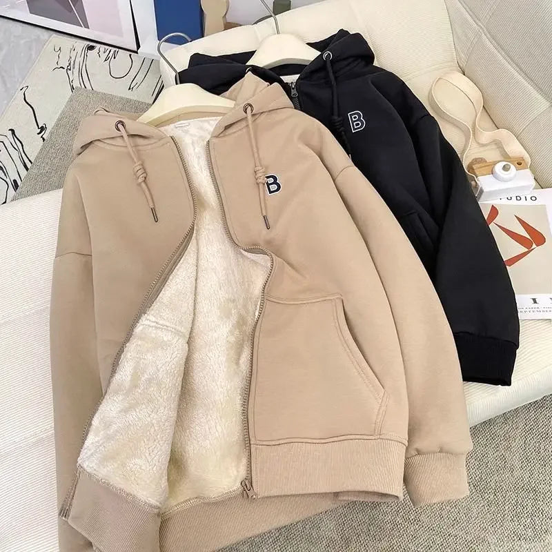 Autumn Winter Zippers Sweatshirt Women Fleece Coat Warm Cardigan Long Sleeve Sweatshirt Jacket Loose Outerwear Women's Clothing