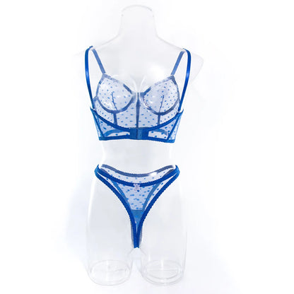 Ellolace Polka Dot Sensual Lingerie Transparent Lace Set Women 2 Piece Seamless Bilizna Set See Through Sexy Black Intimate