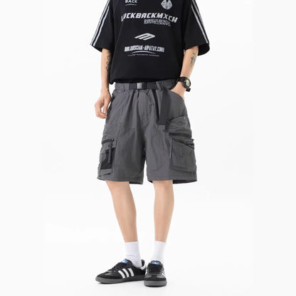 American Oversized Men's Workwear Cargo Shorts Summer Loose Casual Big Zipper Pocket Tactical Shorts Men Retro Five-Point Pants