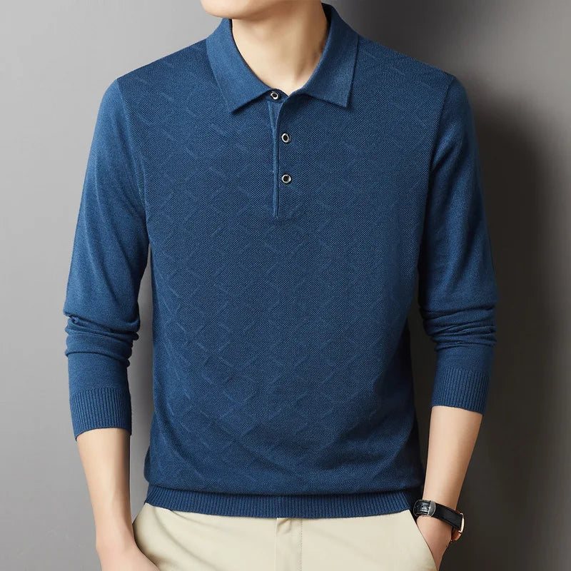 2023 High-End Polo Shirt for Men High Quality Wool Blend Fashionable Embroidered Long Sleeve Tee Korean Style Casual Menswear