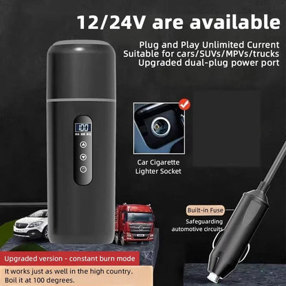 500ml Electric Kettle Portable Car Heating Cup 12V/24V Touch Screen Intelligent Temperature Adjustment Travel Thermal Kettle