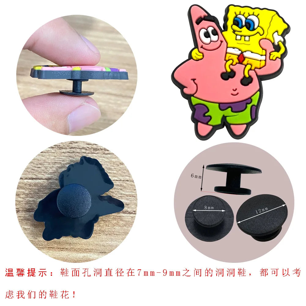 12-100PCS SpongeBob SquarePants Shoes Charms for Clog Sandals Decoration Mix Wholesale PVC Cute Shoe Accessories for X-MAS Gift
