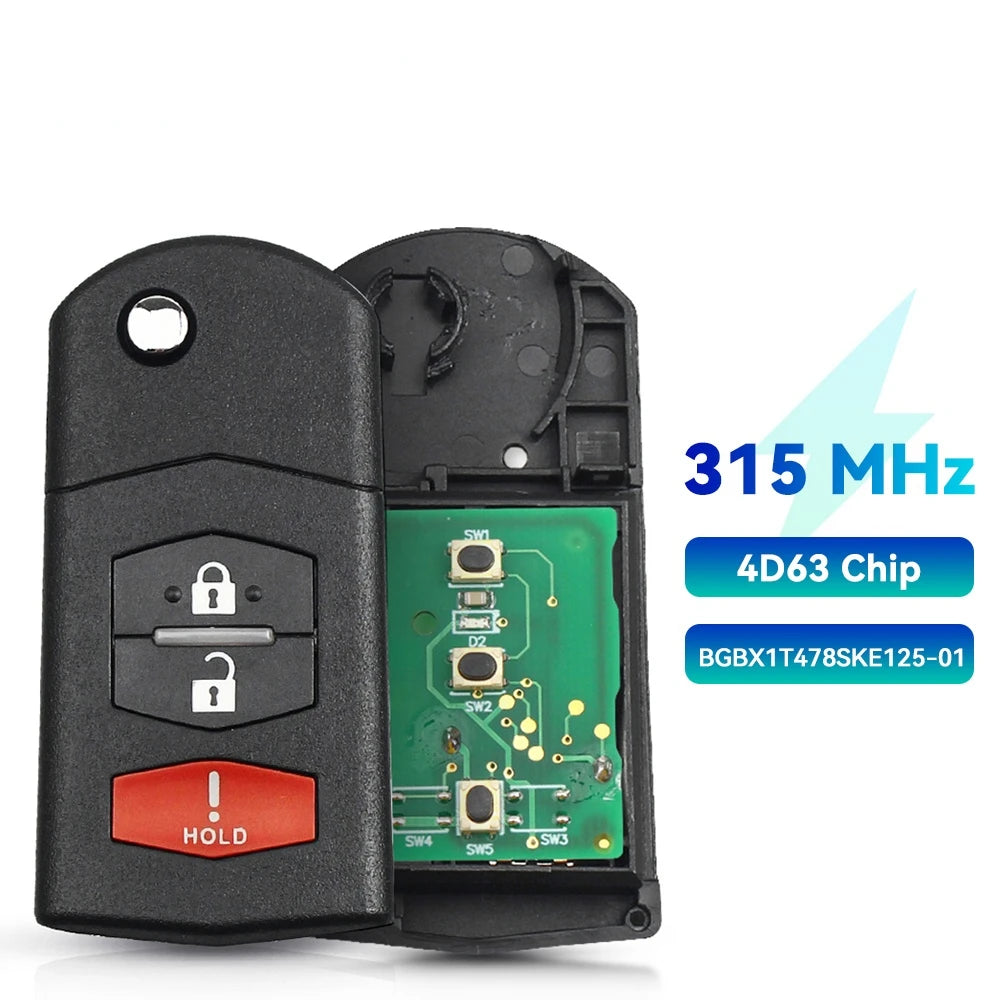 KEYYOU With Battery Remote Key For Mazda 2 3 5 6 8 CX-7 CX-9 MX-5 BGBX1T478SKE125-01 KPU41788 SKE126-01 4D63 313.8/315/433Mhz