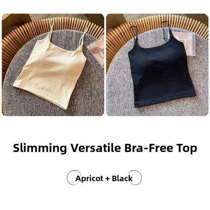 Summer New Small Strap Vest with Chest Pad Backless Integrated Inner And Outer Wear Slimming  Color Short Top for Women