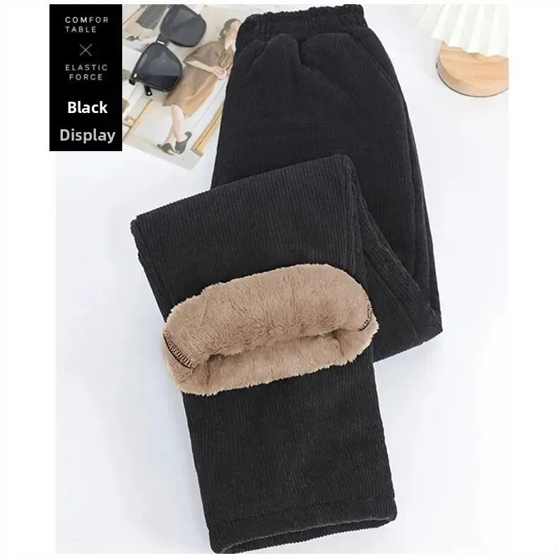 Extra Thick Fleece Lined Warm Cotton Pants High Waist Thickened Winter Trousers for Women plus Size Elastic Waist Long Pants