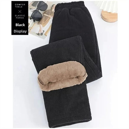Extra Thick Fleece Lined Warm Cotton Pants High Waist Thickened Winter Trousers for Women plus Size Elastic Waist Long Pants