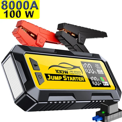 8000A 24000mAh 12V Portable Car Jump Starter, 100W Fast Charging Power Bank with DC Output & Super Capacitor for Laptop