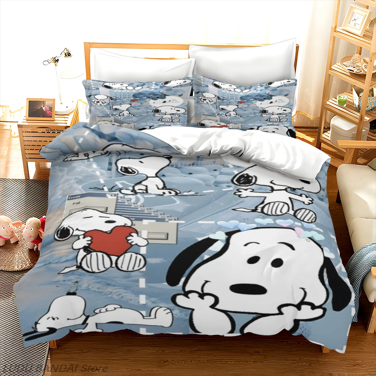 Snoopy Luxury Bedding Set Cute Printed Cartoon Quilt Cover Duvet Cover 3-Piece Set 1 Twin Covers