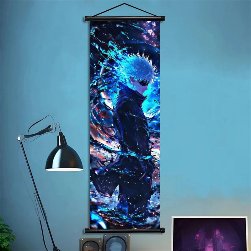 Jujutsu Kaisen Gojo Satoru Anime Art Fabric Wall Poster Hanging Scroll for Bedroom Gaming Room Decor Ideal Gift for Fans