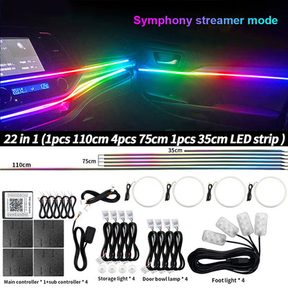 Symphony Car Ambient Light RGBIC Interior LED Strip Acrylic 213Color Neon Streamer Atmosphere Lamp 6/10/14/18/22 in 1 12V By App