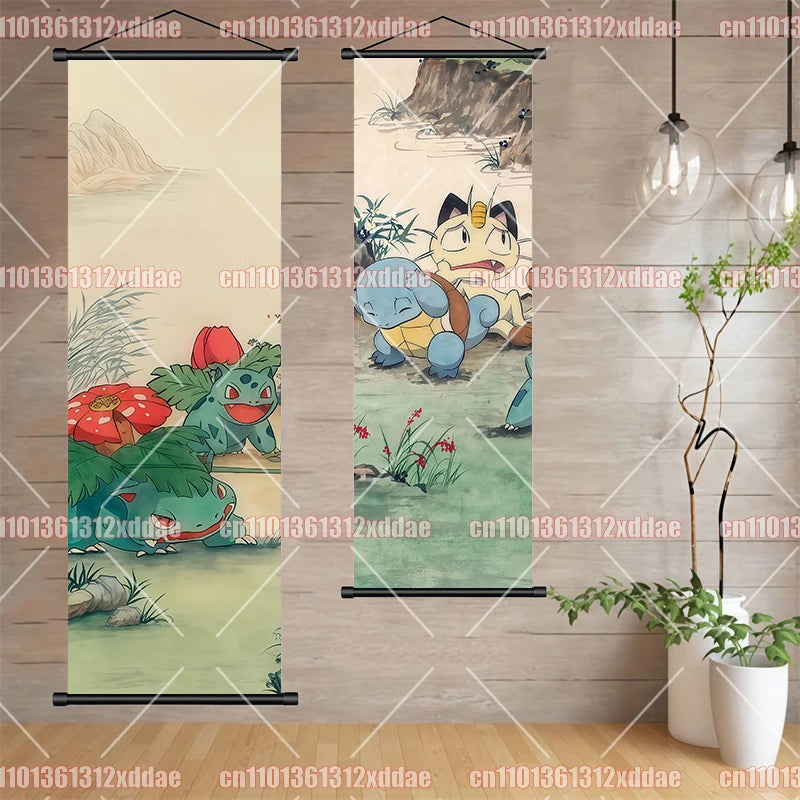 Pokémon Anime Poster Art Scroll Painting Rayquaza Pikachu Entei Squirtle Bulbasaur Gengar Snorlax Friends Children Holiday Gift