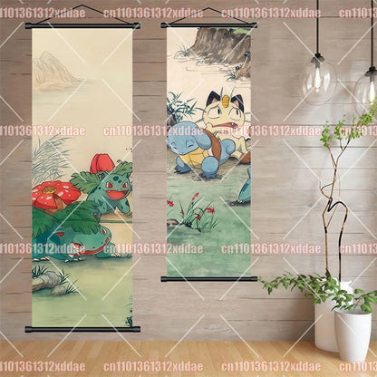 Pokémon Anime Poster Art Scroll Painting Rayquaza Pikachu Entei Squirtle Bulbasaur Gengar Snorlax Friends Children Holiday Gift