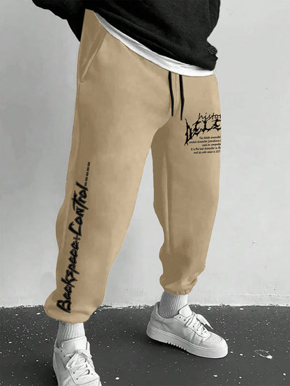 Men's Gothic Sharp Spiky Gothic Font Text Print Sweatpants Elastic Waist Soft Dark Punk Street Hip Hop Joggers