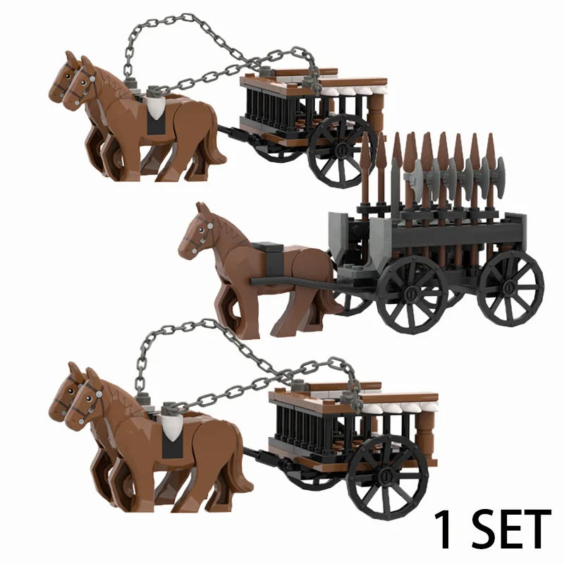 MOC Medieval Military Carriage Carriage Chariot Knight Transport Carriage Weapons Figures Vegetable Wood Bricks Children's Toys