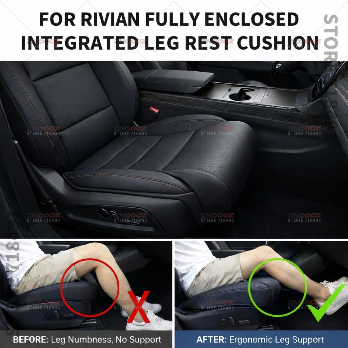For Rivian Seat Leg Support Extension Cushion Thigh Support Pillow Memory Foam Leather Leg Extender Interior Accessories