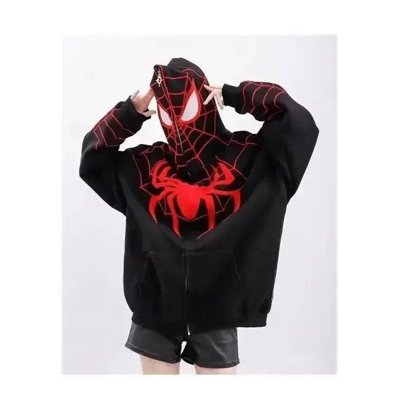Hip Hop Men Hoodie Flocked Spider Hooded Coat Spring Autumn New Gothic Style Full Zip Up Hoodies Women y2k Sweatshirt