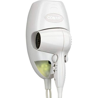 Wall Mount Hair Dryer for Bathroom, White ABS Plastic, White, 134W Mini Turbo with Nightlight and 1600W Power