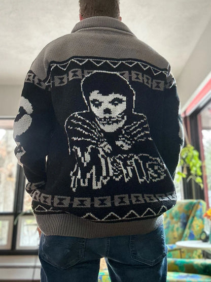 Autumn Winter y2k Portrait Print Harajuku Men Sweater Fashion Men and Women Long Sleeves Warm Gothic Ghost Knitted cardigan Coat