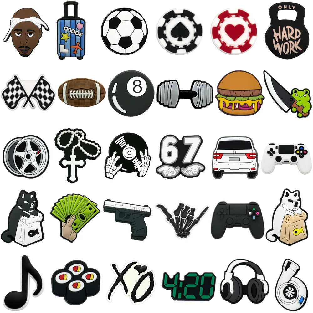 1–30PCS Modern Charms for Shoe Car Accessories, Soccer Cross Shoe Charms, Dumbbell Earbud Sandals Clog Buckles
