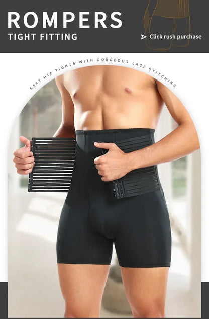 Men High Waisted Tummy Control Panties Waist Trainer Belt Cincher Corset Padded Panties Thigh Breathable Underwear Body Shaper
