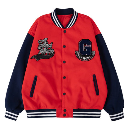 Men's Letterman Jacket Vintage Vasity Baseball Coat Casual Streetwear Outerwear with 'G' Letter Embroidery & Inner Pocket