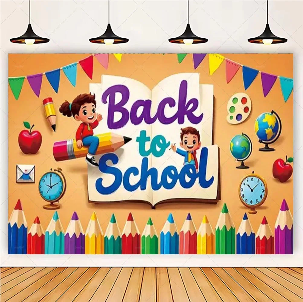 Welcome Back To The School Blackboard, Pencil Banner Backdrop, Holiday Education Theme Decoration, Photography Background Cloth