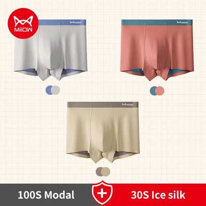 MiiOW 3pcs 100S Modal Men Boxers Underwear Ice Silk Light Men's Panties Boxershorts 5A Antibacterial Breathable Man Underpants