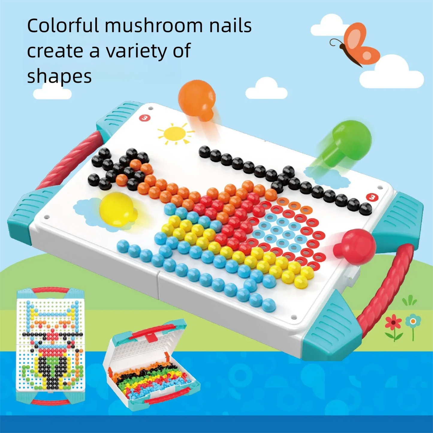373pcs/Set Creative Mosaic Toy Gifts Children Nail Composite Picture Puzzle Creative Mosaic Mushroom Nail Kit Puzzle Toys