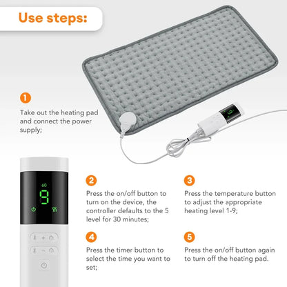 Electric Heating Massage Pad, 9 Heat Levels, Constant Temperature, 4 Modes & Timer Function, Body Warming Heating Pad for Legs,