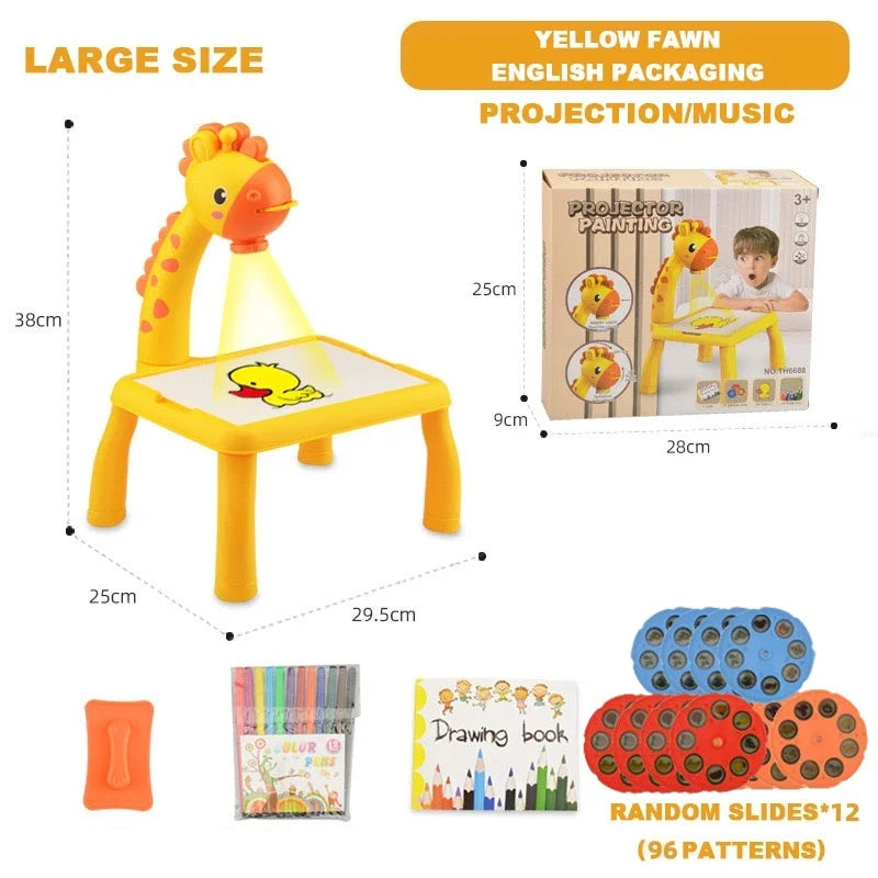 Drawing Projector for Kids, Little Deer Educational Toy, Battery Powered Table with Music, Creative Art Learning Gift For Kids