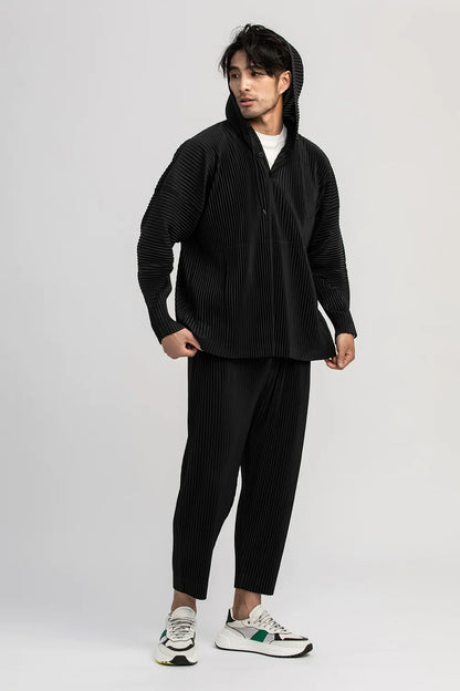 Miyake Pleated Pants Solid Tapered Pants Pencil Pants Four-season Casual Bottoms Japenese Streetwear Miyake Men