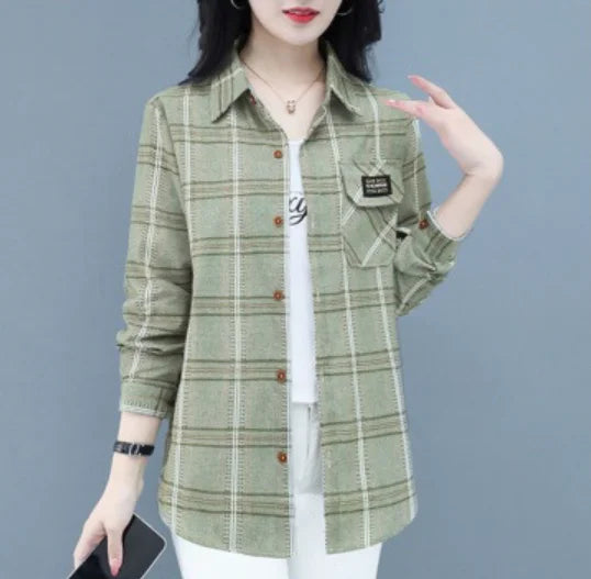 Sun Protection Long Sleeve Cotton Shirt Casual Plaid Women's Top Mom's Shirt Middle-Aged Women's Fashion Autumn 2025