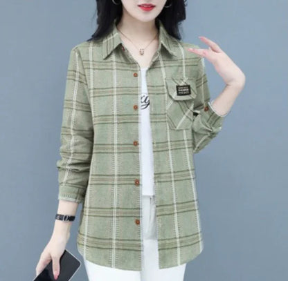 Sun Protection Long Sleeve Cotton Shirt Casual Plaid Women's Top Mom's Shirt Middle-Aged Women's Fashion Autumn 2025
