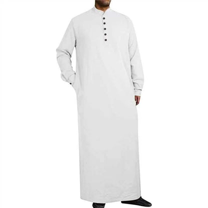 1Piece Long Sleeve Solid Color Men Muslim Robe Abaya Islamic Clothes Tunic Dress Long Sleeve Shirts Maxi Casual Men Clothing