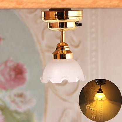 1:12 Dollhouse Miniature LED Ceiling Lamp Chandelier for Doll House Decor Lighting Accessories