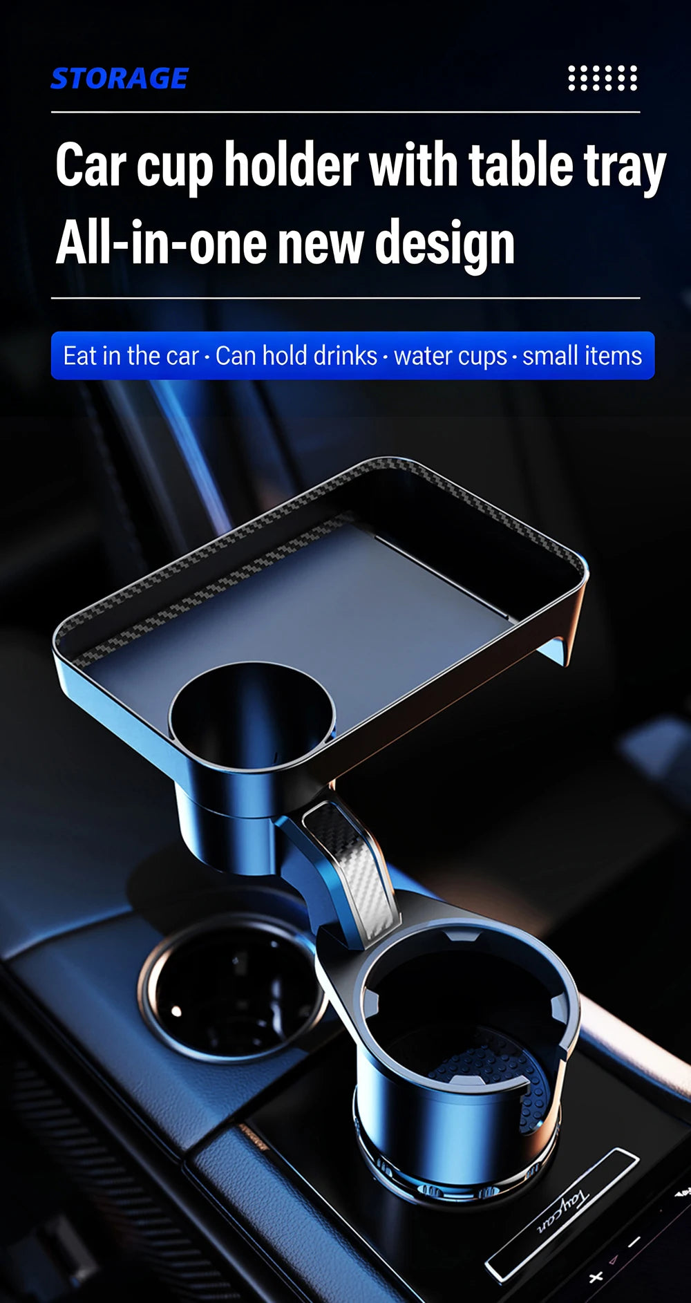 Car Cup Holder Expander Multi-Function Drink Holder with Food Table 360-Degree Adjustable Base Tray for Snack