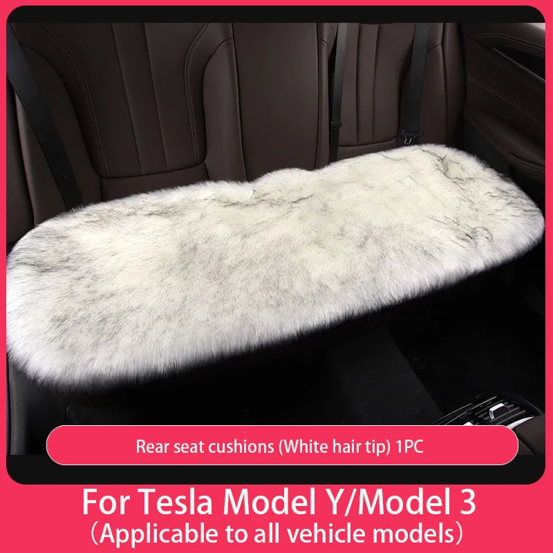 For Tesla Plush Rabbit Fur Car Seat Cushion Winter Warmth Thickened Wool One Piece Square Cushion for Main Driver or Co-pilot