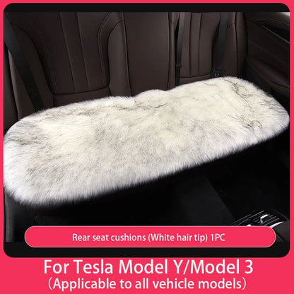 For Tesla Plush Rabbit Fur Car Seat Cushion Winter Warmth Thickened Wool One Piece Square Cushion for Main Driver or Co-pilot