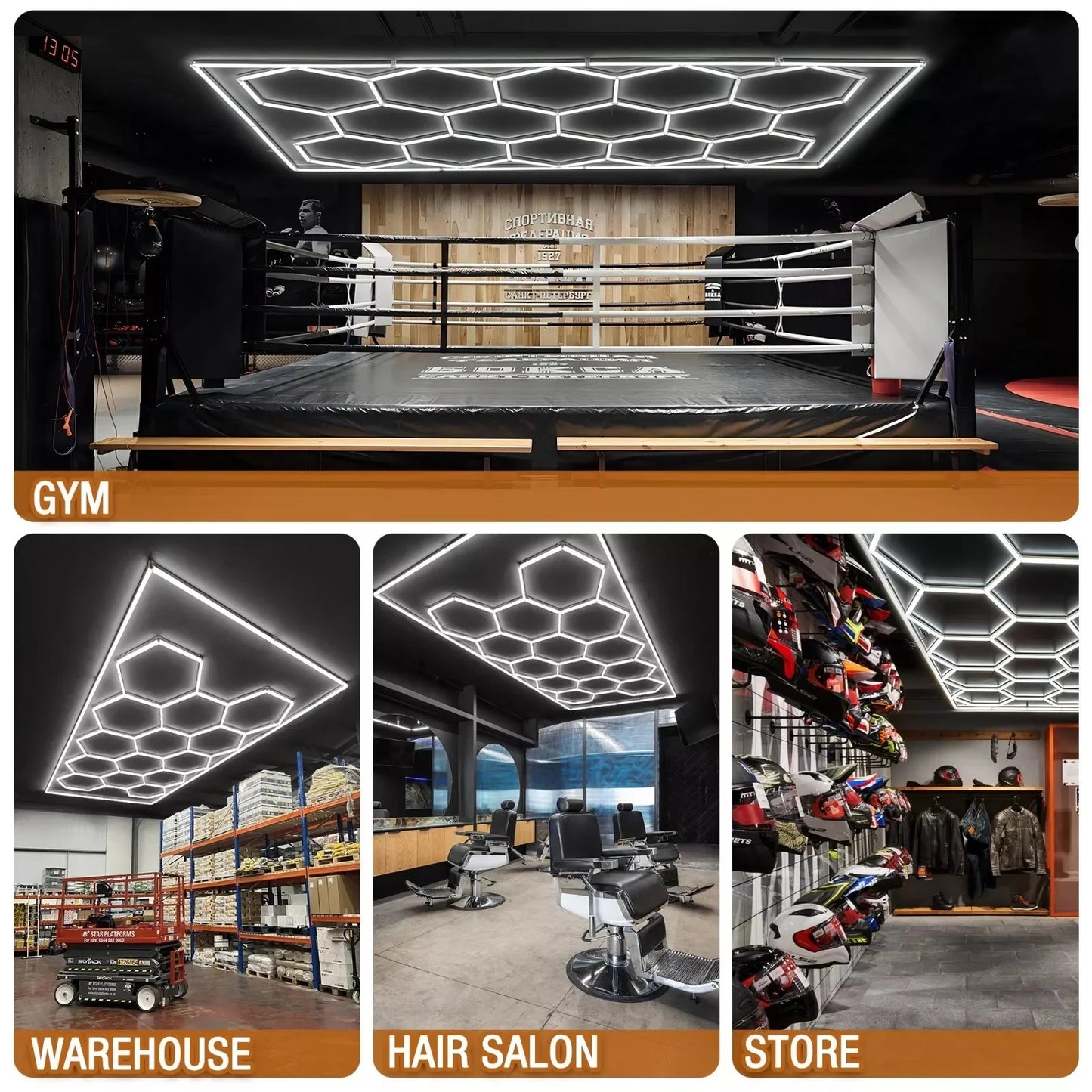 Garage Hexagon LED Light 50000H 6500K Ultra Bright for Home Gym Barbershop Car Detailing Bar Basement Workshop Ceiling Lighting