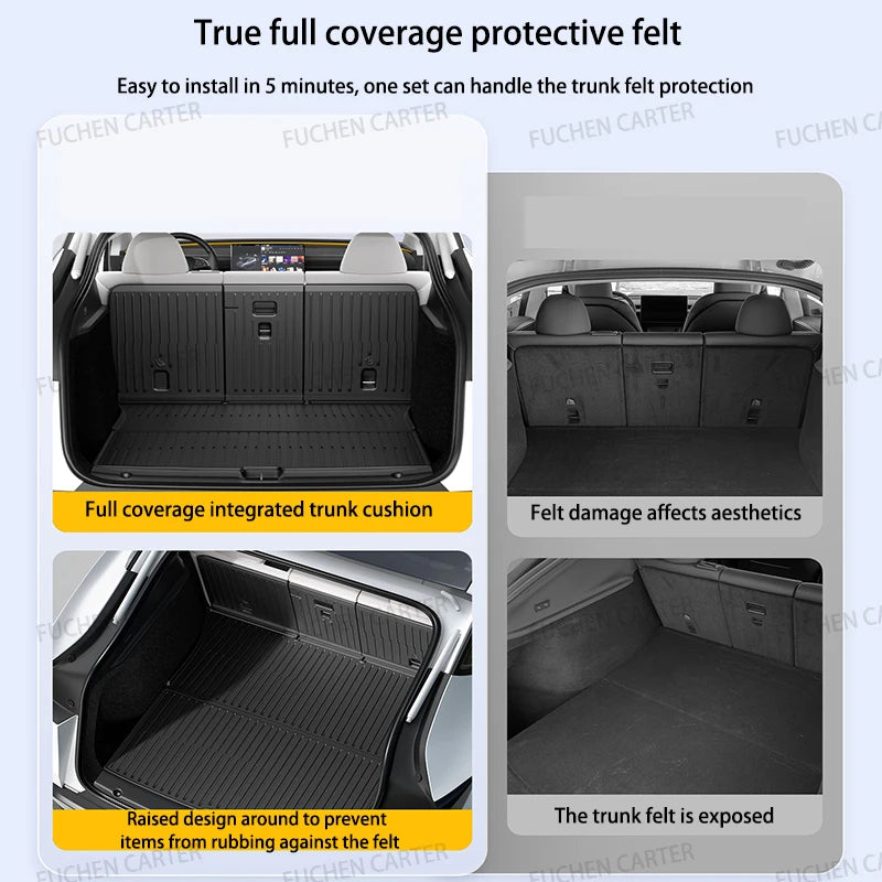 For Tesla Model Y Juniper 2025 2026 TPE Car Front Rear Trunk Mat Waterproof Wear-resistant All Weather Trunk Mats Backrest Mats