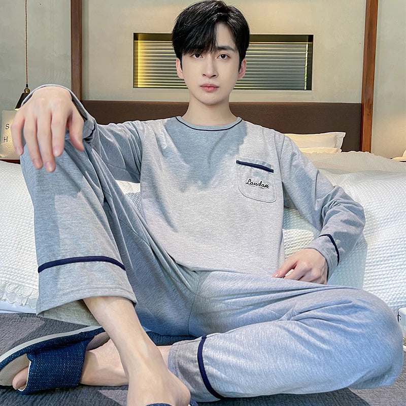 Soft Cotton Pajamas Autumn Men's Plaid Sleepwear Big Yards L-4XL Pajama Sets Casual Sleep&Lounge Pyjamas Pijamas Hombre