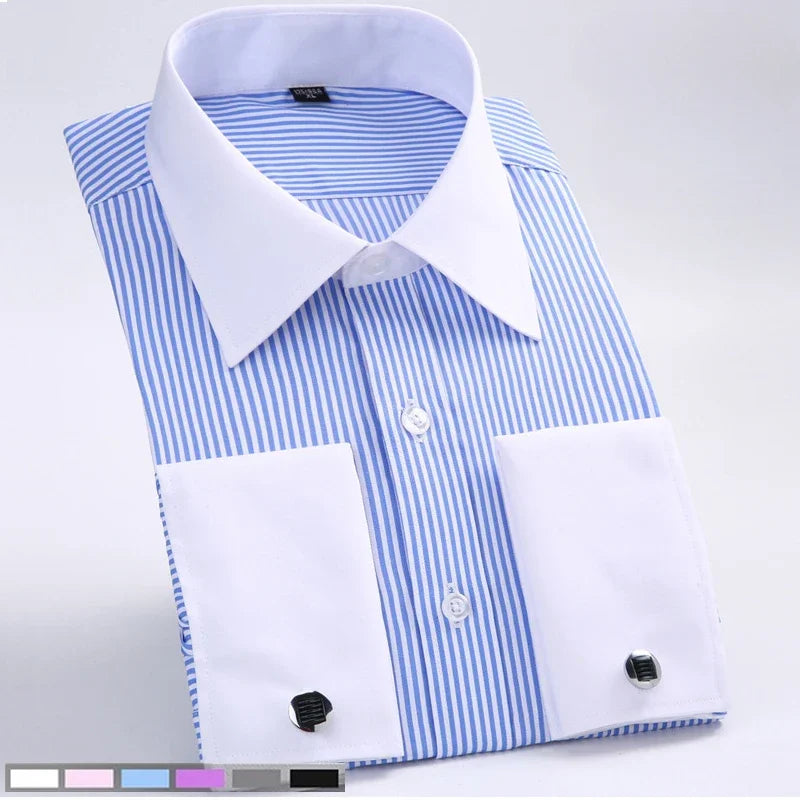 French Cufflinks Shirt, Men's Long Sleeve, Four Seasons Gentlemen's Shirt, One Piece, Multi color, Business Casual Shirt