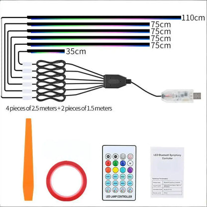 1/6/10 in 1Car LED Ambient Light Strip Acrylic Neon Interior Atmosphere Lamp with APP/Remote Control for Car Interior Dashboard